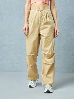 Bewakoof - Women's Beige Baggy Oversized Parachute Pants