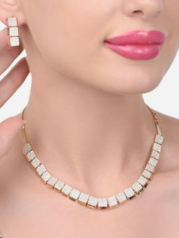 Zaveri Pearls - Gold Tone Cubic Zirconia Designer Necklace and Earring Set-ZPFK15421