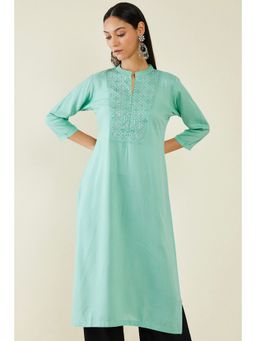 Soch - Women Blue Rayon Mirror Work Kurta