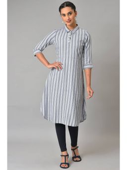 Aurelia - Blue Stripe Print Shirt Collar Kurta