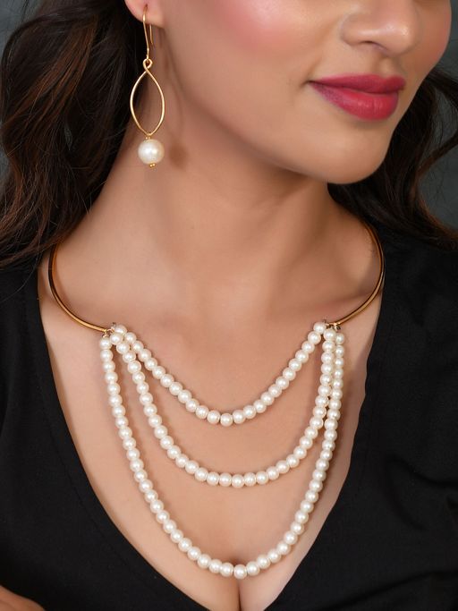 Silvermerc Designs Gold Toned Pearl Western Jewellery Set