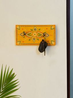 ExclusiveLane - 'Rajasthani Rang' Hand-painted Wooden Key Holder (2 Hooks)