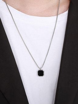 Designs & You - Silver Plated Stainless Steel Anti Tarnish Black Square Hip Hop Party Necklace
