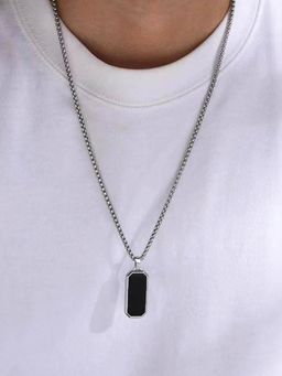 Designs & You - Silver Plated Stainless Steel Anti Tarnish Black Rectangular Hip Hop Party Necklace