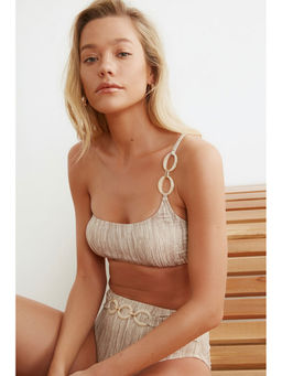 Trendyol - Beige One Shoulder Disk L Bikini Top