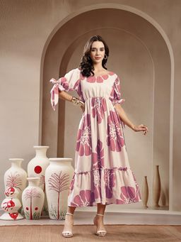 Stylum - Women Lavender Floral Printed Rayon Tiered Dress