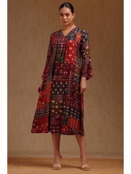 Soch - Women Multicolour Muslin Botanical Print Dress with Thread Work