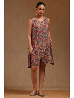 Soch - Women Rust Rayon Crepe Ethnic Motifs Dress