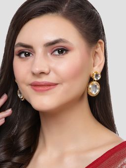 Karatcart - Gold Plated Handcrafted Round Polki Kundan Drop Earrings for Women