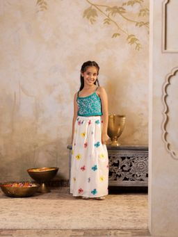 SHORGUL - Girls Blue Cotton Printed Lehenga with Choli