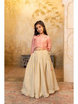 SHORGUL - Girls Peach Cotton Self Design Lehenga with Choli