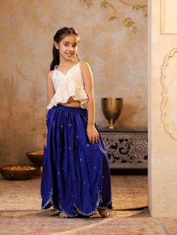 SHORGUL - Girls Off White Viscose Rayon Solid Lehenga with Choli
