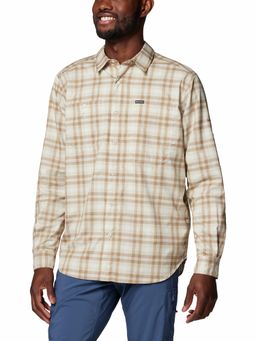 Columbia - Mens Beige Omni-Shade Silver Ridge Utility Lite Plaid Long Sleeve Shirt