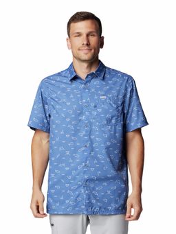 Columbia - Mens Blue Omni-Shade Super Slack Tide Camp Short Sleeve Shirt