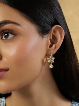 Indinoor - Floral Kundan Gold Dangler Earrings
