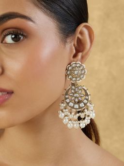Indinoor - Kundan Statement Gold Chaandbaali Earrings