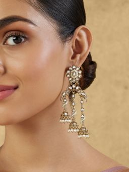 Indinoor - Kundan Statement Gold Dangler Earrings