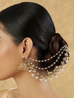 Indinoor - Kundan Gold Pearl Ear Chains