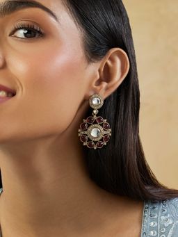 Indinoor - Floral Kundan Gold Statement Danglers