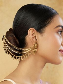 Indinoor - Gold Pearl Temple Ear Chains