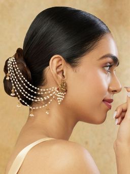 Indinoor - Pearl Temple Jhumki Gold Ear Chains