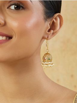 Indinoor - Pearl Temple Gold Jhumkas