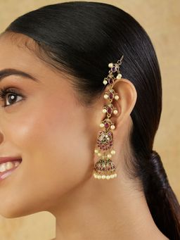 Indinoor - Floral Temple Gold Long Jhumkas