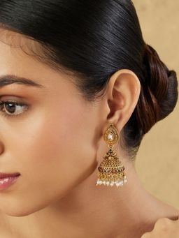 Indinoor - Gold Temple Statement Jhumkas