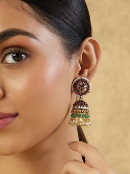 Indinoor - Ruby Temple Gold Jhumkas
