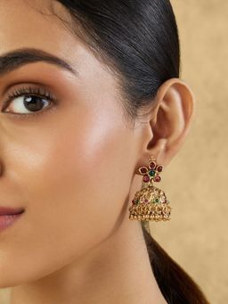 Indinoor - Floral Temple Gold Jhumkas