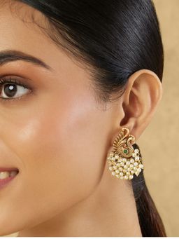 Indinoor - Swan Pearl Gold Temple Statement Studs