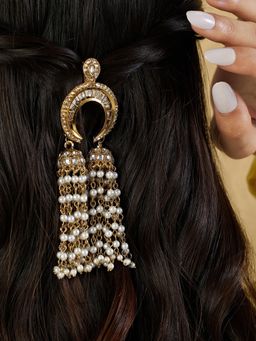 Indinoor - Chanda Gold Pearl Kundan Hair Brooch