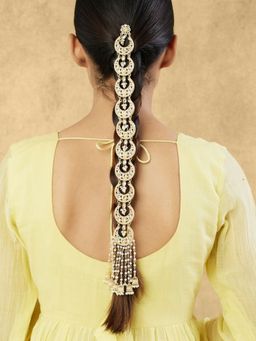 Indinoor - Gold Pearl Kundan Choti Hair Brooch
