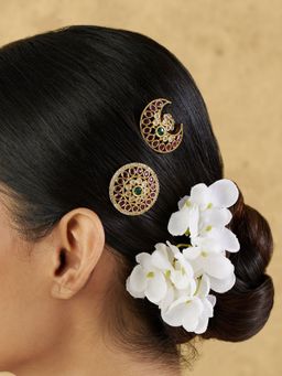 Indinoor - Ruby Temple Gold Hair Brooch Set