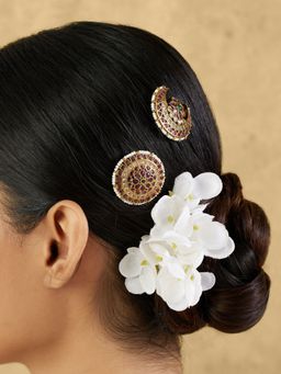Indinoor - Floral Temple Gold Hair Brooch Set