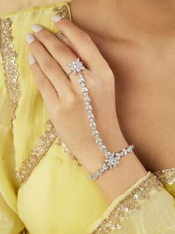 Indinoor - Floral Zircon Silver Haath Phool