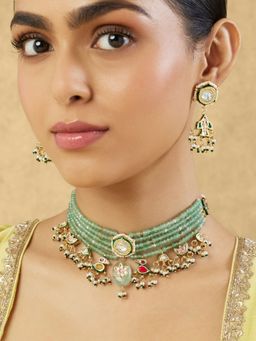 Indinoor - Green Festive Kundan Gold Choker Jewellery Set