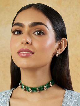 Indinoor - Kundan Emerald Choker Jewellery Set