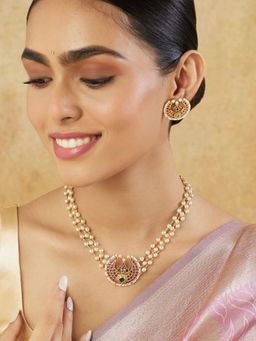 Indinoor - Gold Temple Ruby Choker Jewellery Set