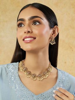 Indinoor - Ruby Pearl Temple Gold Jewellery Set