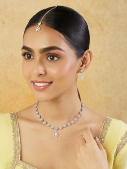 Indinoor - Floral Zircon Silver Jewellery Set