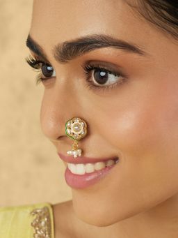 Indinoor - Pearl Temple Gold Nose Ring