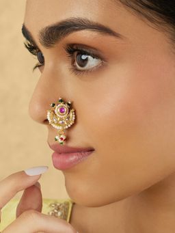 Indinoor - Chanderi Temple Pearl Gold Nose Ring