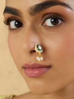 Indinoor - Green Gold Kundan Nose Ring