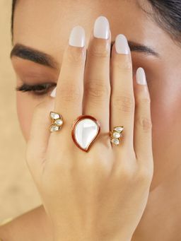 Indinoor - Kundan Statement Gold Two-Finger Ring