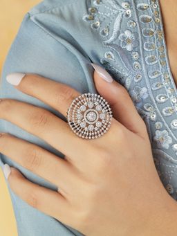 Indinoor - Diamante Zircon Statement Silver Ring