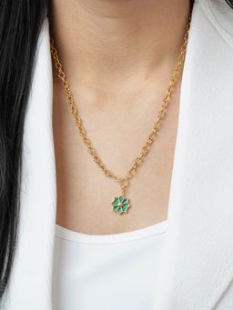 SWASHAA - Zinnia Green Jade Blossom 18K Gold Plated Necklace