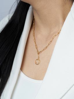 SWASHAA - Abra Diamond Smirk Link Chain 18K Gold Plated Necklace