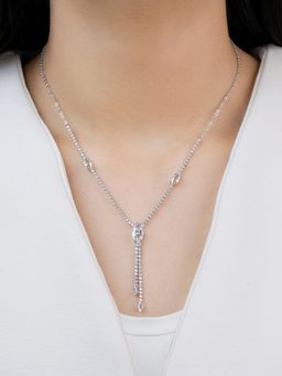 SWASHAA - Elsie Oval Crystal Drop Y-shaped Necklace
