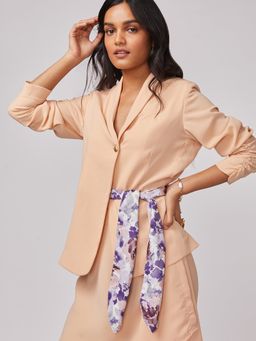 Not So Pink - Ruched Sleeve Blazer With Tieup